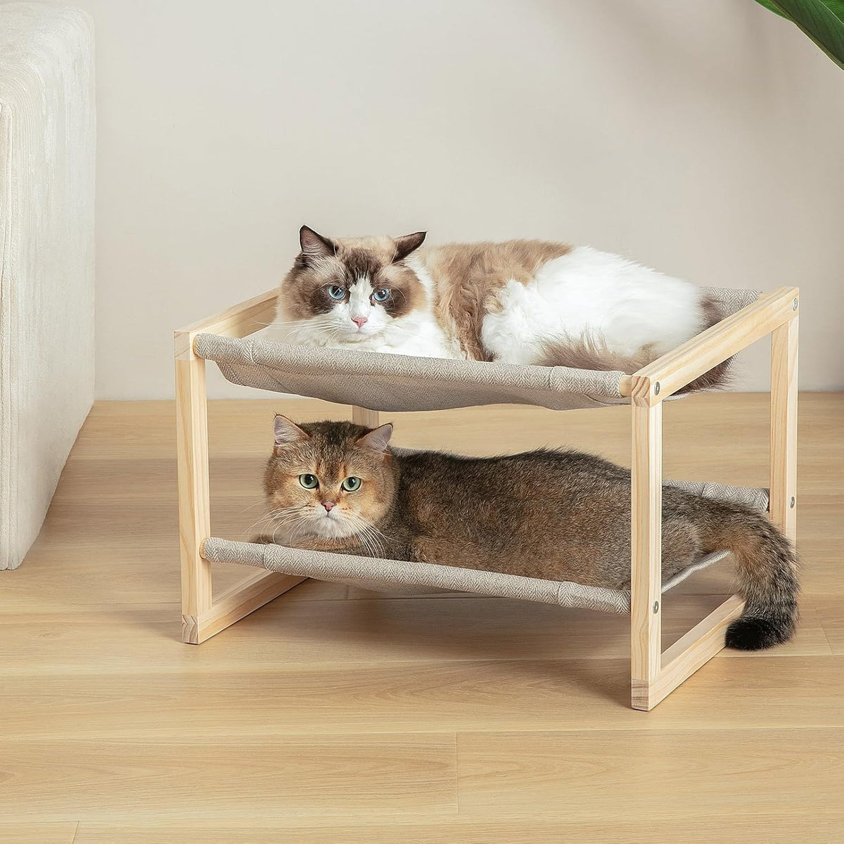 CatAve Hamac chat double étage bois-pin, offre double espace repos sécurisé.