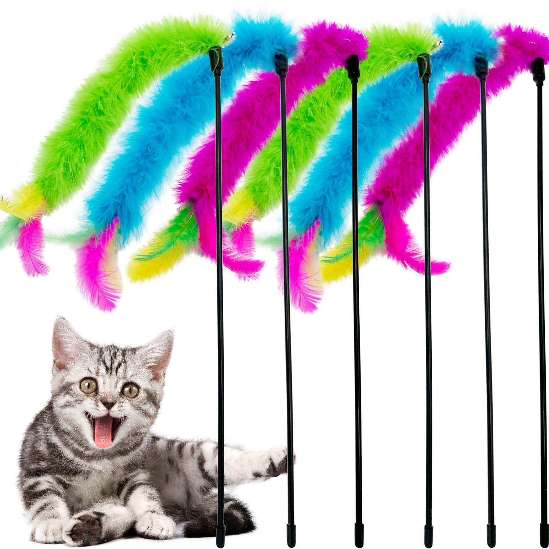 CATENEED ensemble de 6 baguettes plumes pour chats, jeu interactif intérieur