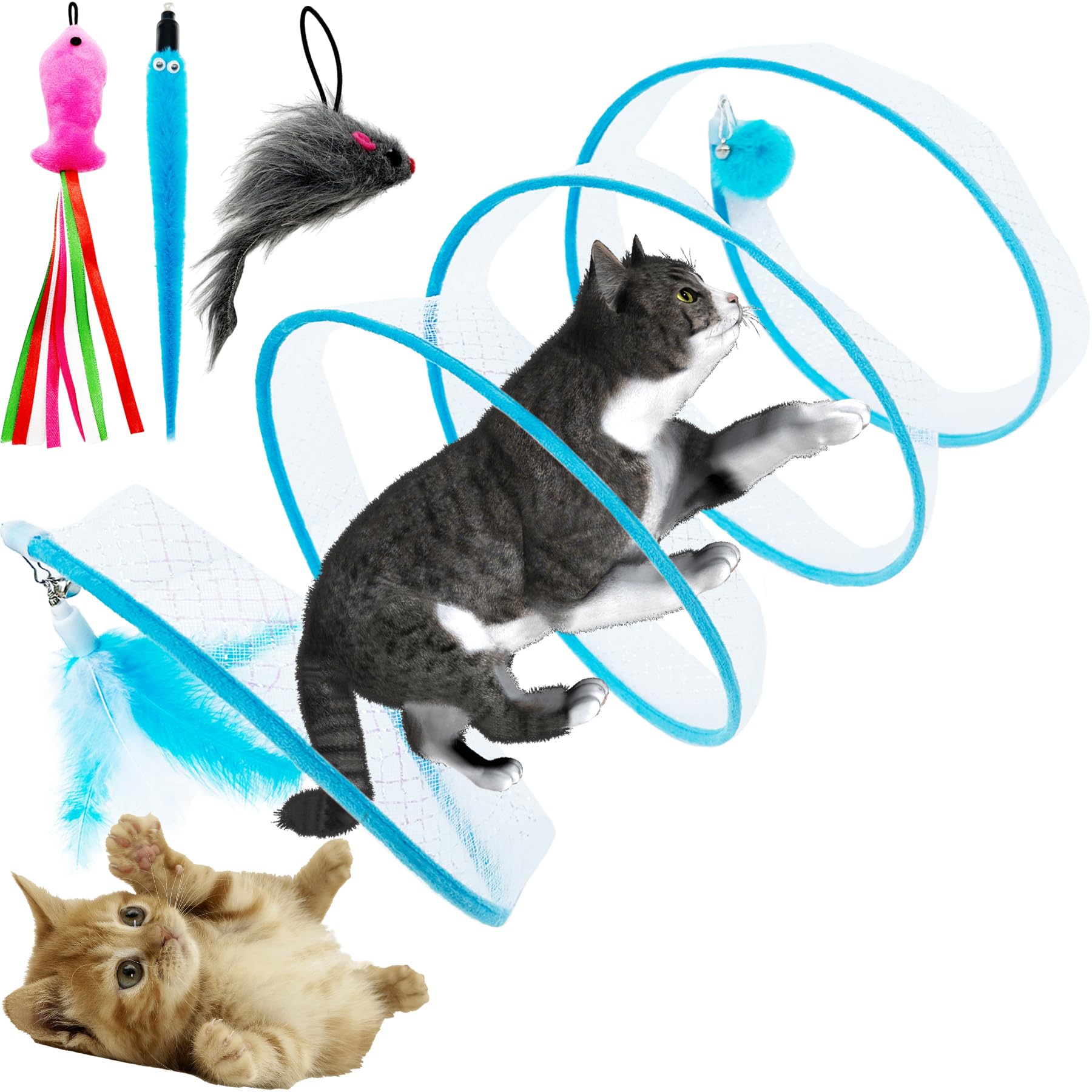 CATENEED : jouet tunnel spiral bleu pour stimulation et amusement des chats.