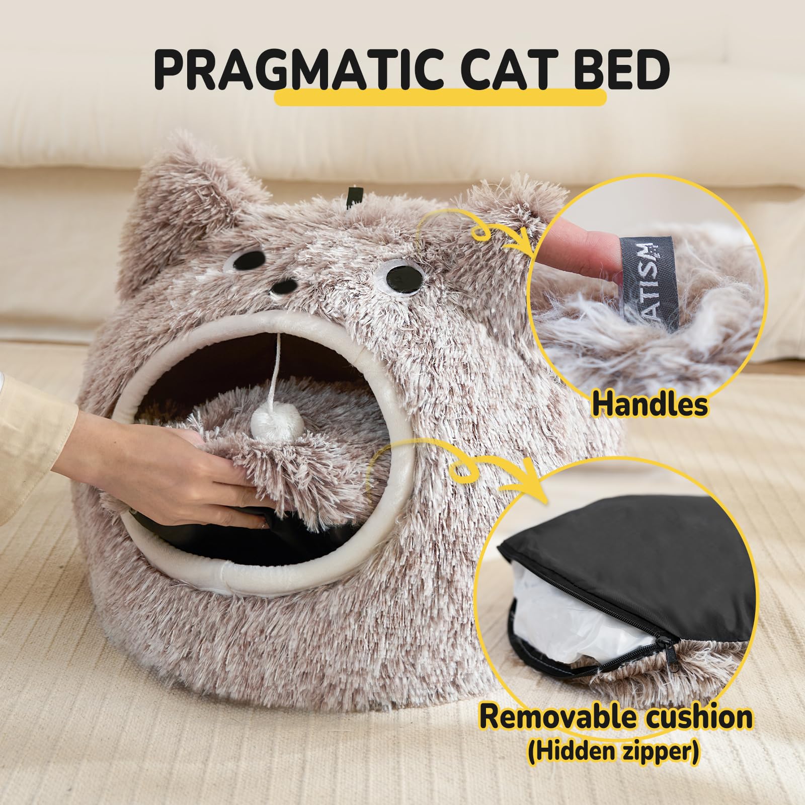 Chat profitant de l’intérieur cosy CATISM dans ce nid.