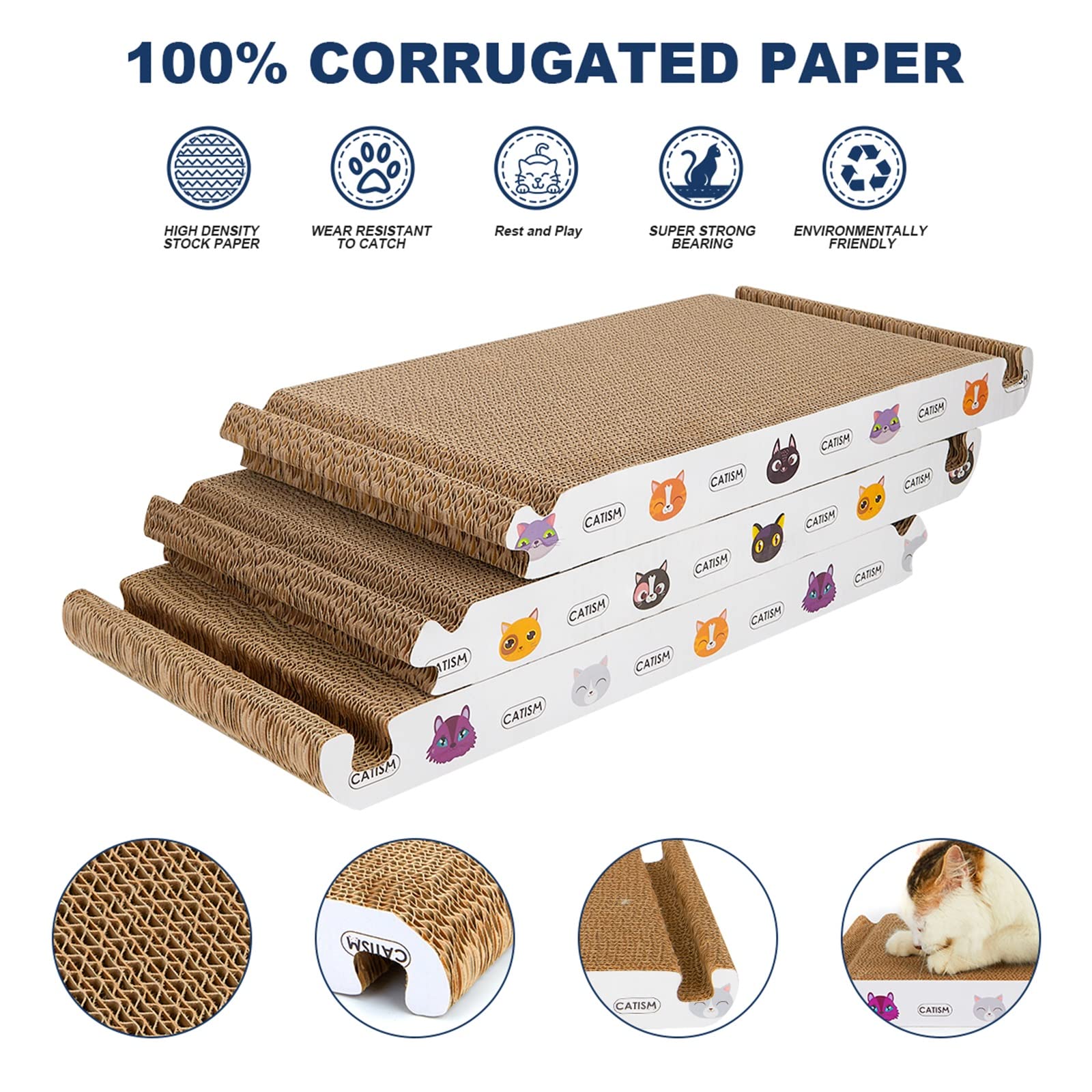 CATISM Grattoir chat pliable triangle, assemblage facile, transforme en maison 3D.
