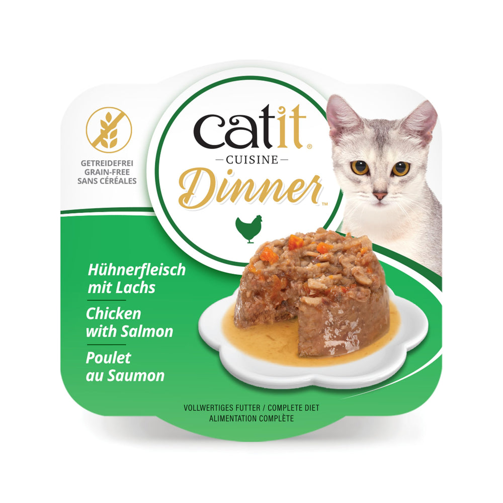 Catit Dîner poulet saumon et carotte avec bouillon riche, idéal pour l'hydratation.