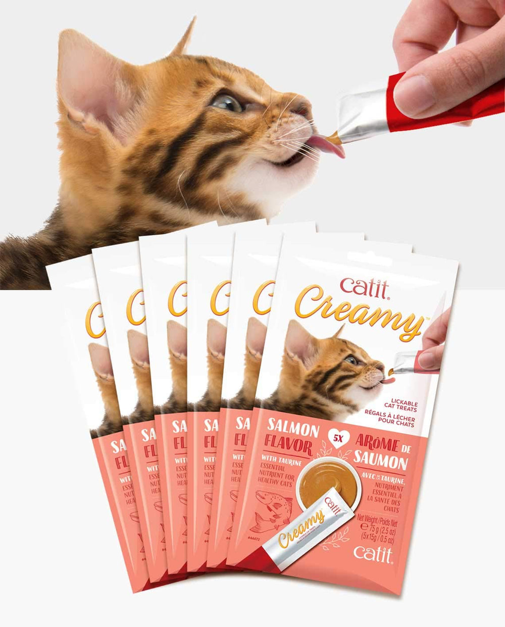 Catit Creamy ingrédients saumon taurine, profil nutritionnel appétissant et adapté.