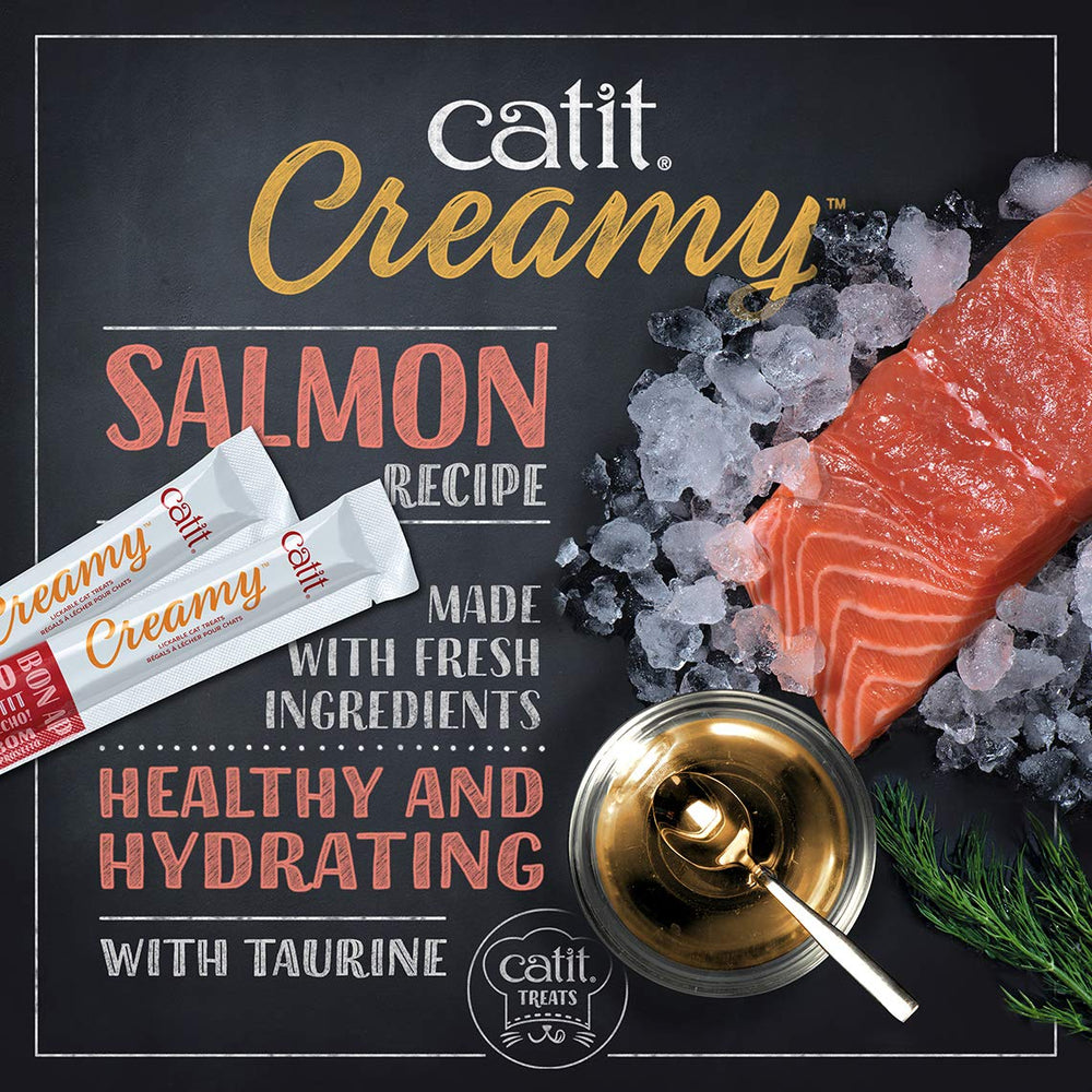 Catit Creamy saumon-tube en main, récompense pratique et savoureuse à donner.