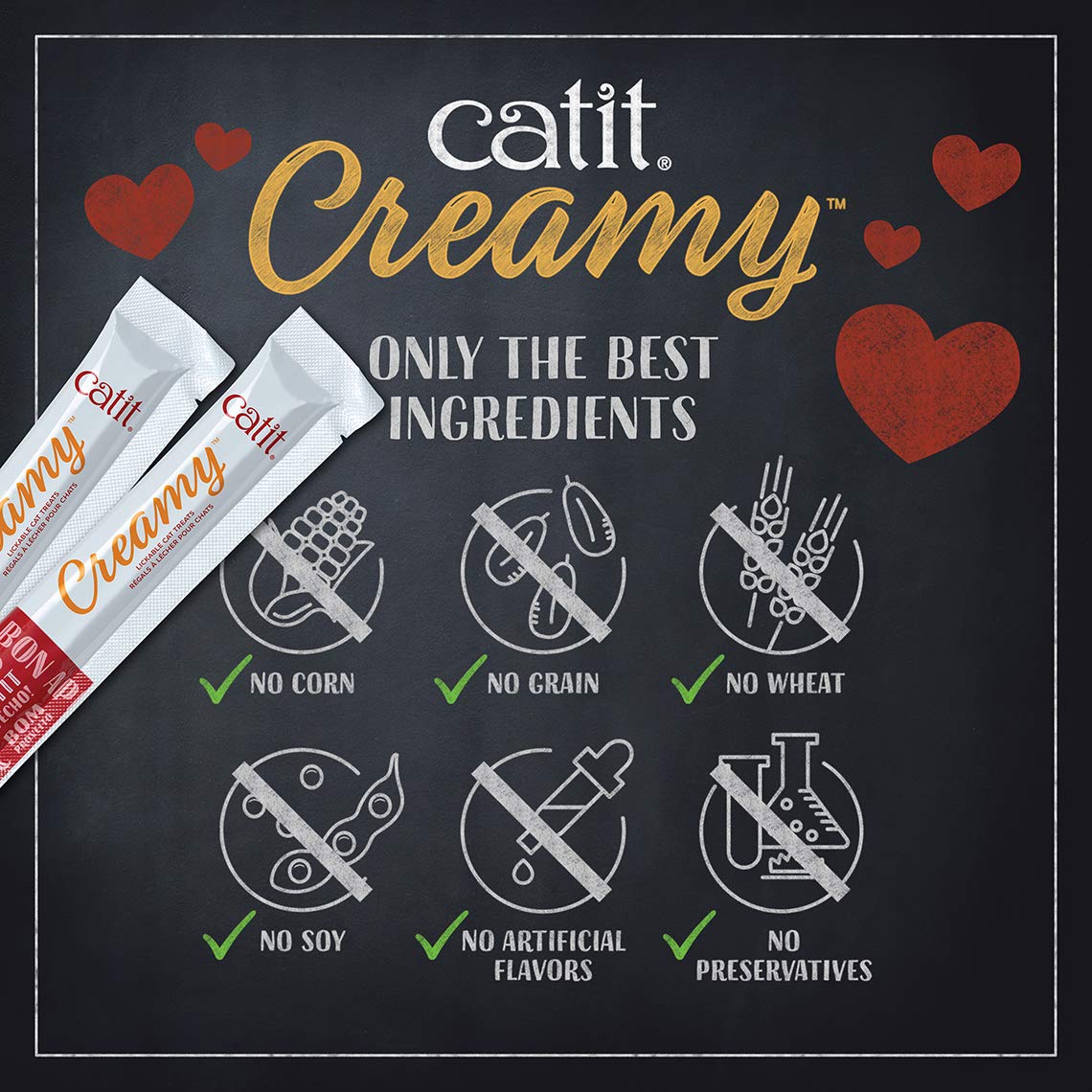 Catit Creamy saumon - tubes emballés, snack hydratant et savoureux.