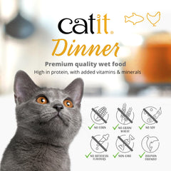 Catit Dinner Chicken prête à servir dans un bol, repas hydratant pour chats.