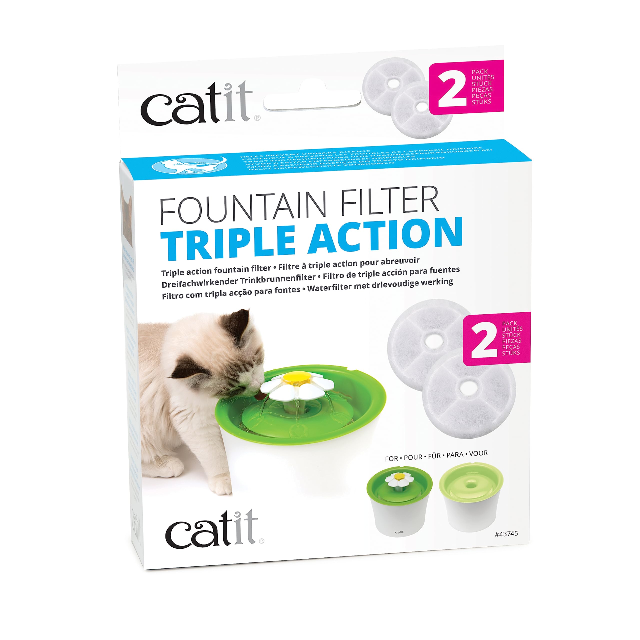 Filtre Catit Triple Action, pack de deux, prêt à remplacer pour une eau plus fraîche.