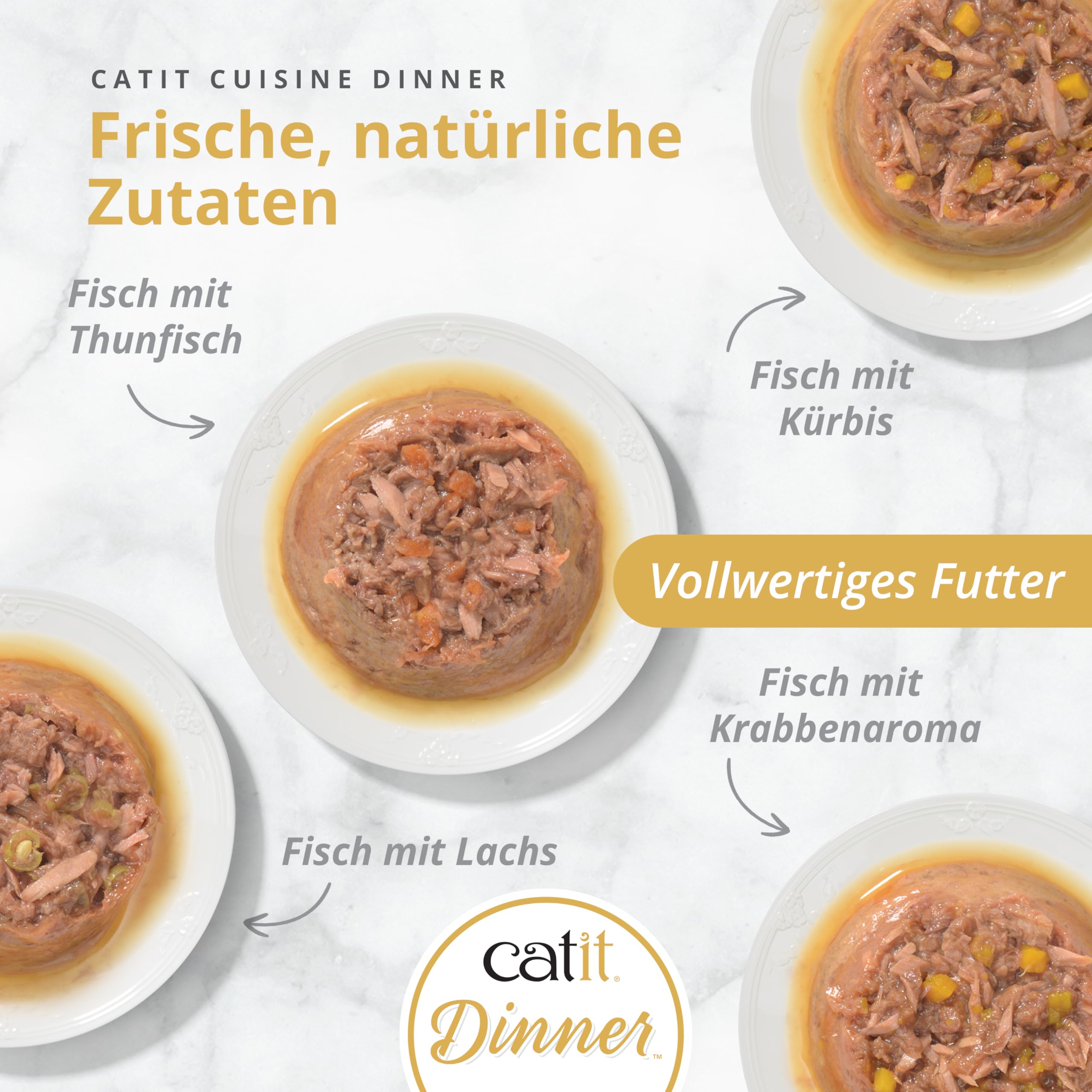 Catit Fish Dinner textures soyeuses et morceaux savoureux lors des repas.