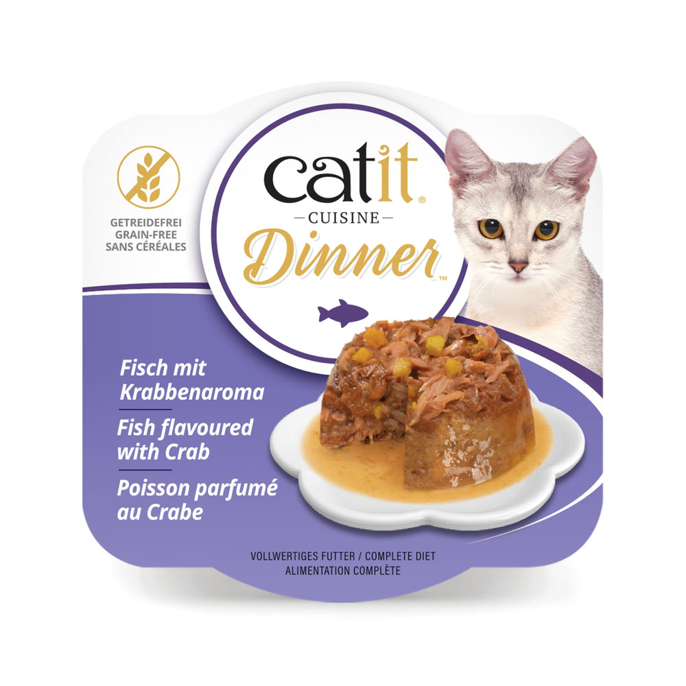 Catit Fish Dinner avec poisson et crevettes, bol hydratant pour chats.