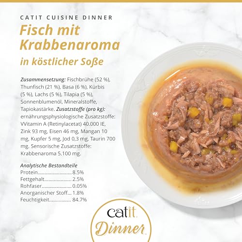 Catit Fish Dinner, texture double crèmeuse pour plaisir de repas.