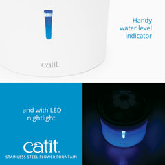 Catit Fontaine-Fleur en acier inoxydable, réservoir 3 L pour hydratation continue.