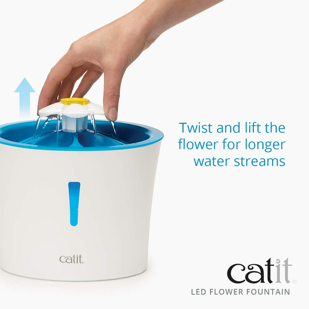 Capteur de niveau d’eau sur Catit LED Flower Fountain évite les débordements