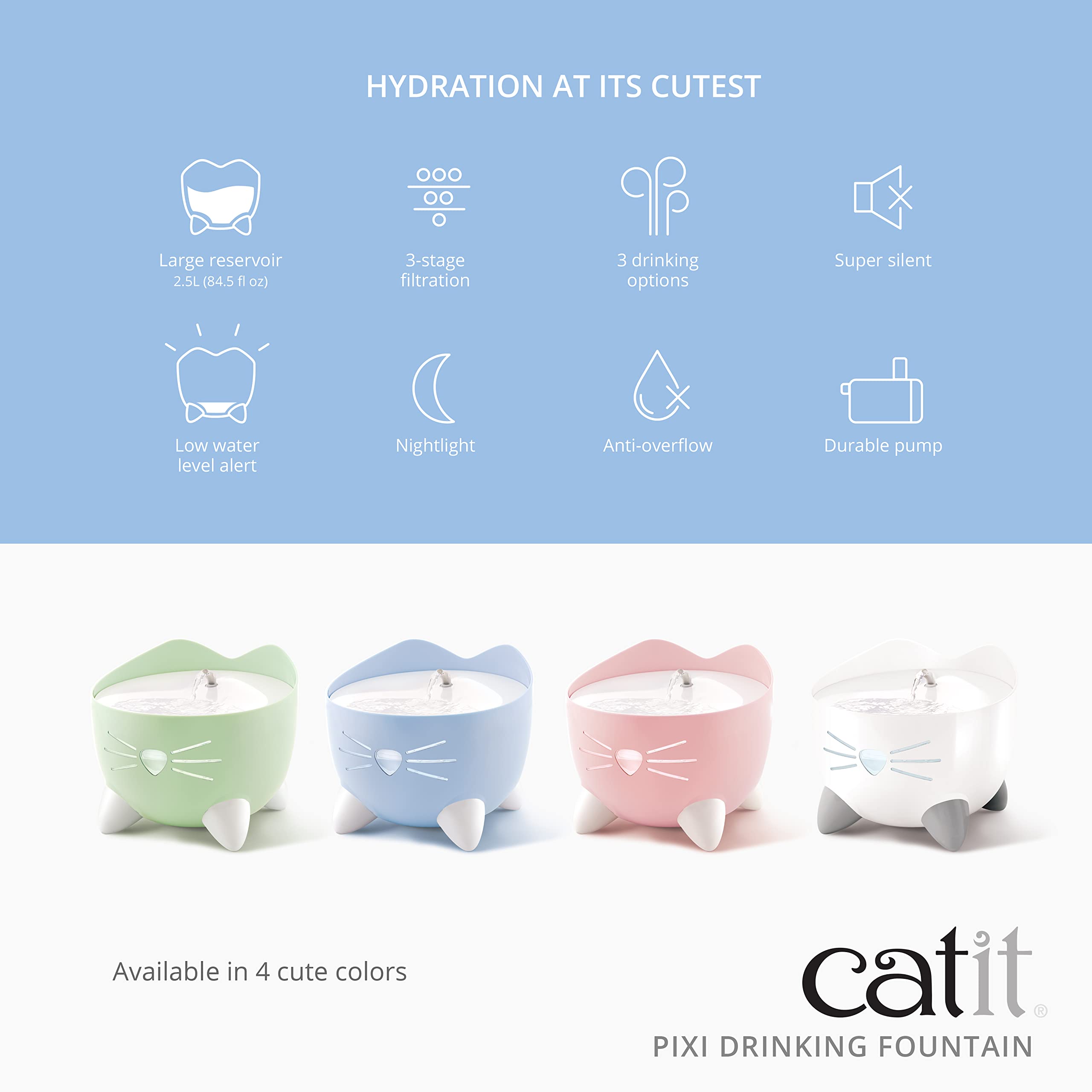 Catit PIXI fontaine-chat flux courant avec bec: attire les chats difficiles.