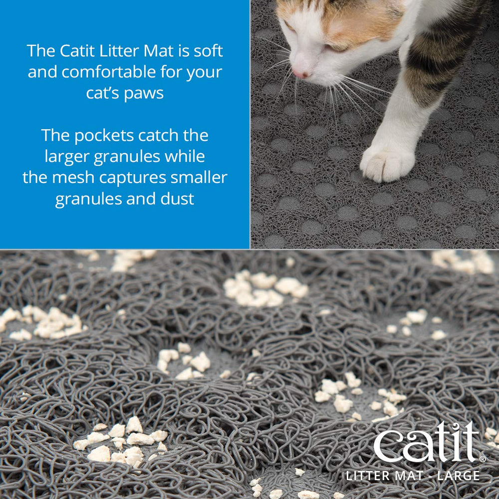 Catit tapis-litiere-anti-glissement : stabilité renforcée devant la boîte à litière.