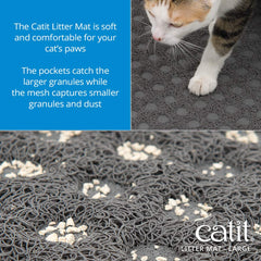 Catit tapis-litiere-anti-glissement : stabilité renforcée devant la boîte à litière.