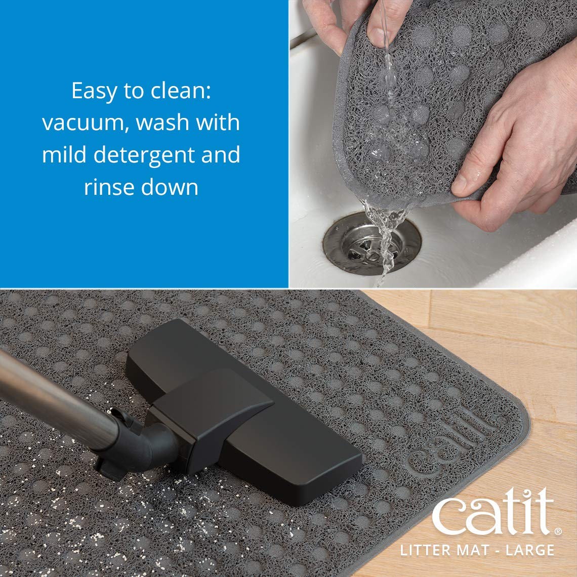 Catit tapis-litiere-nettoyage-rapide : nettoyage facile via secouage ou aspiration.