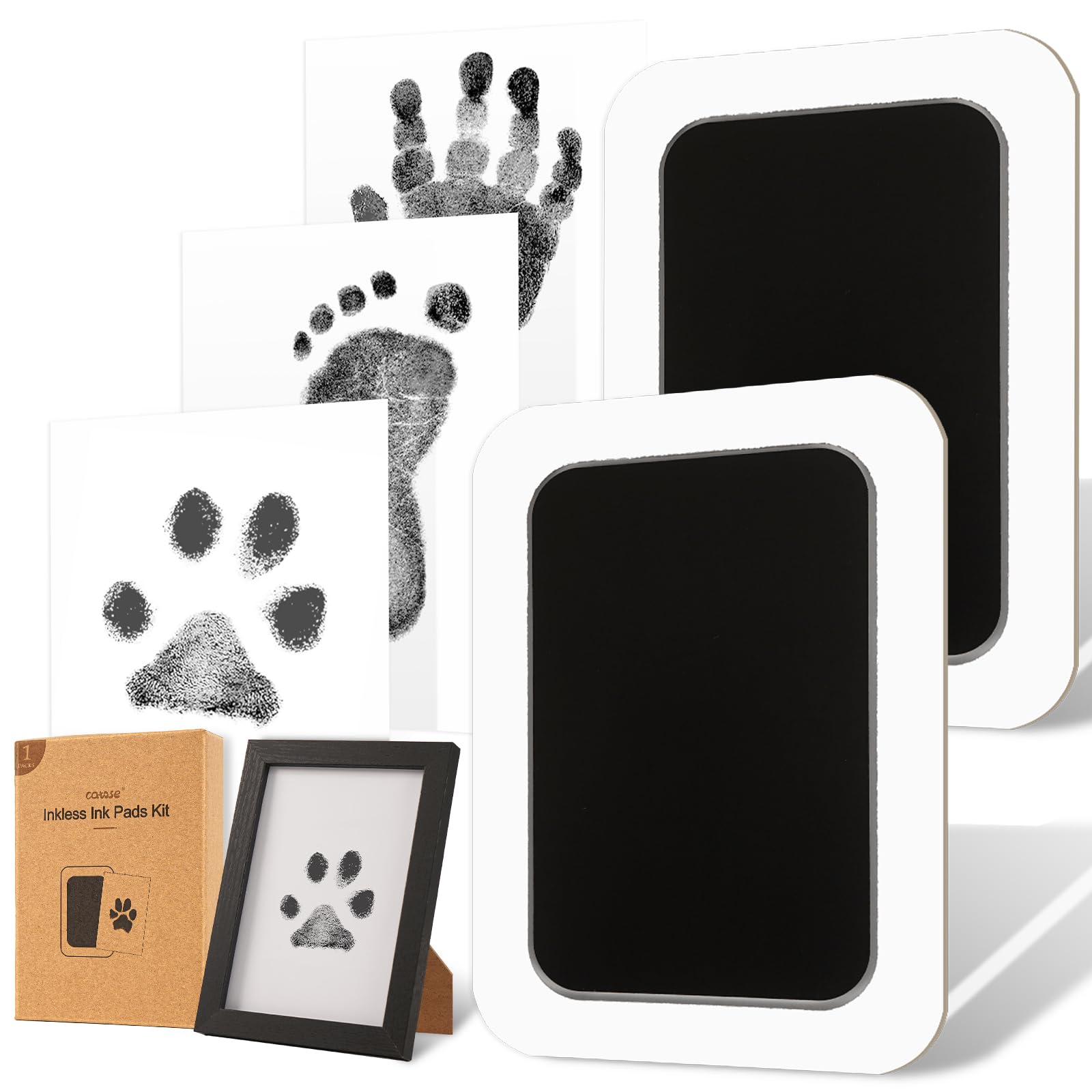 Kit catose avec cadre en bois pour empreintes sans encre durables.
