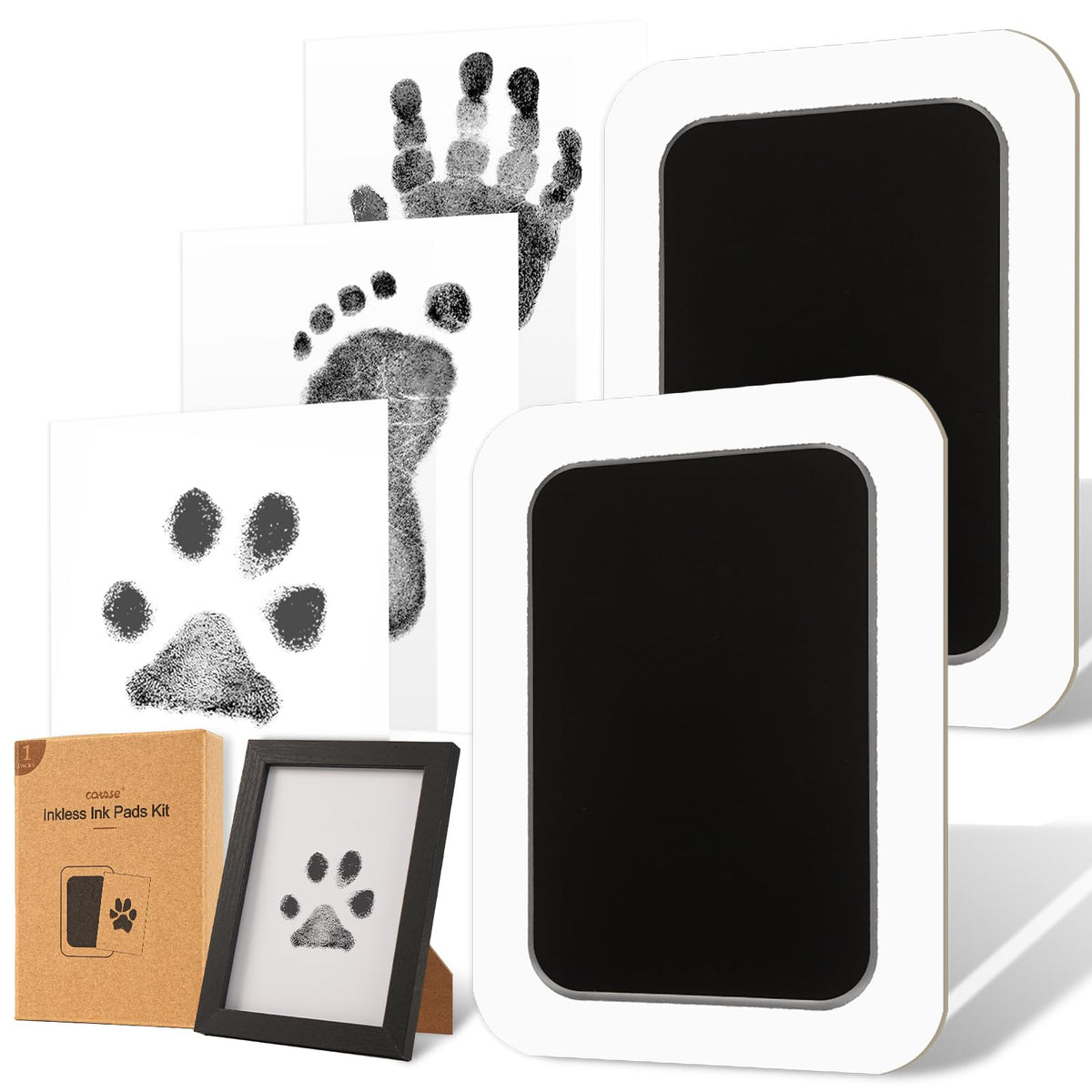 Kit catose avec cadre en bois pour empreintes sans encre durables.