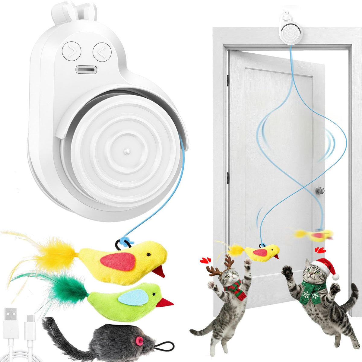 Catpick jouet chat — oiseau peluche volant, stimulation active pour chats en intérieur.