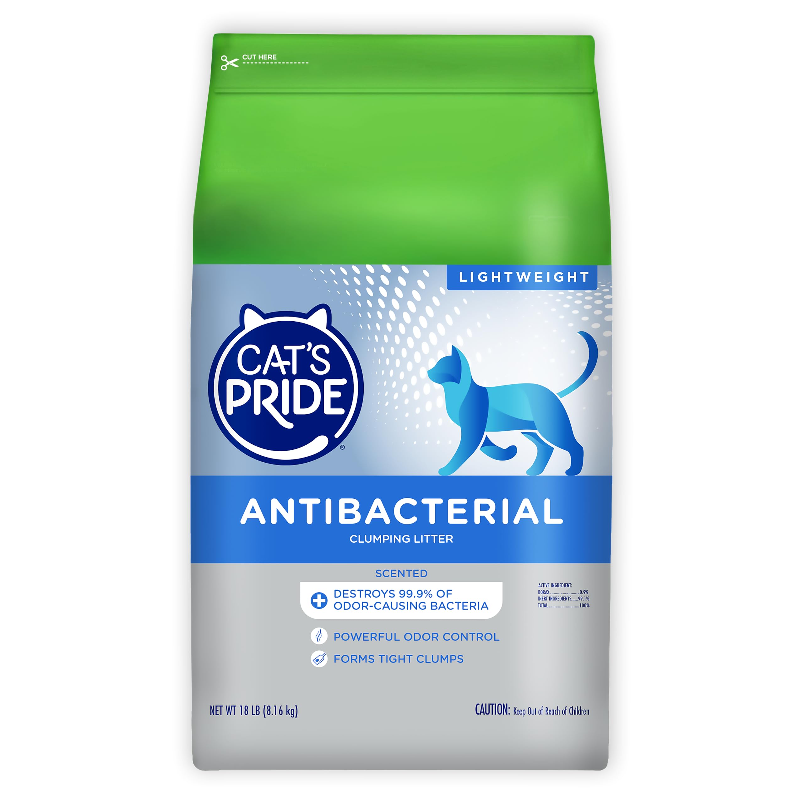Cat's Pride litière antibactérienne: emballage clair et étiquette lisible.