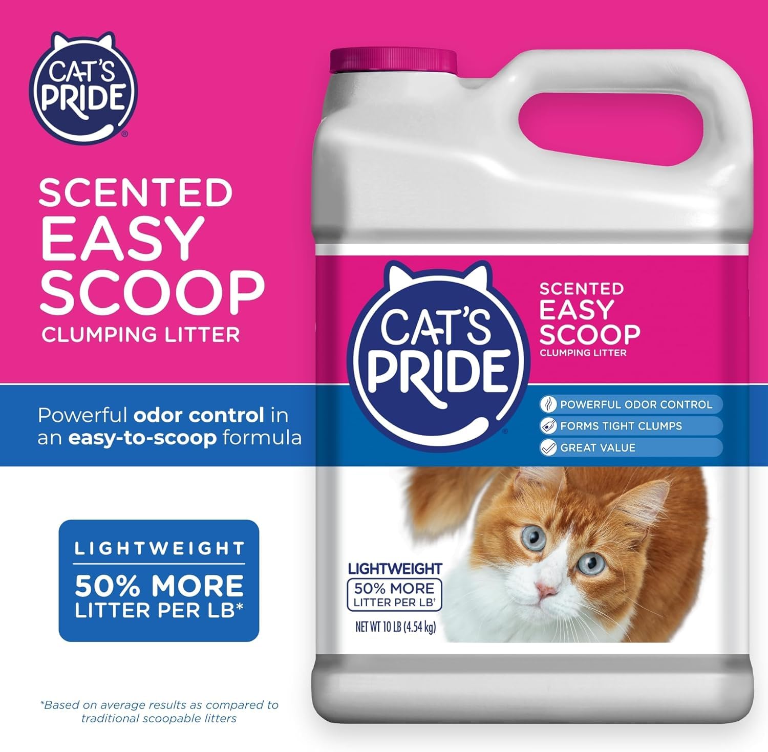 Cat's Pride litière légère pour un transport et stockage faciles.