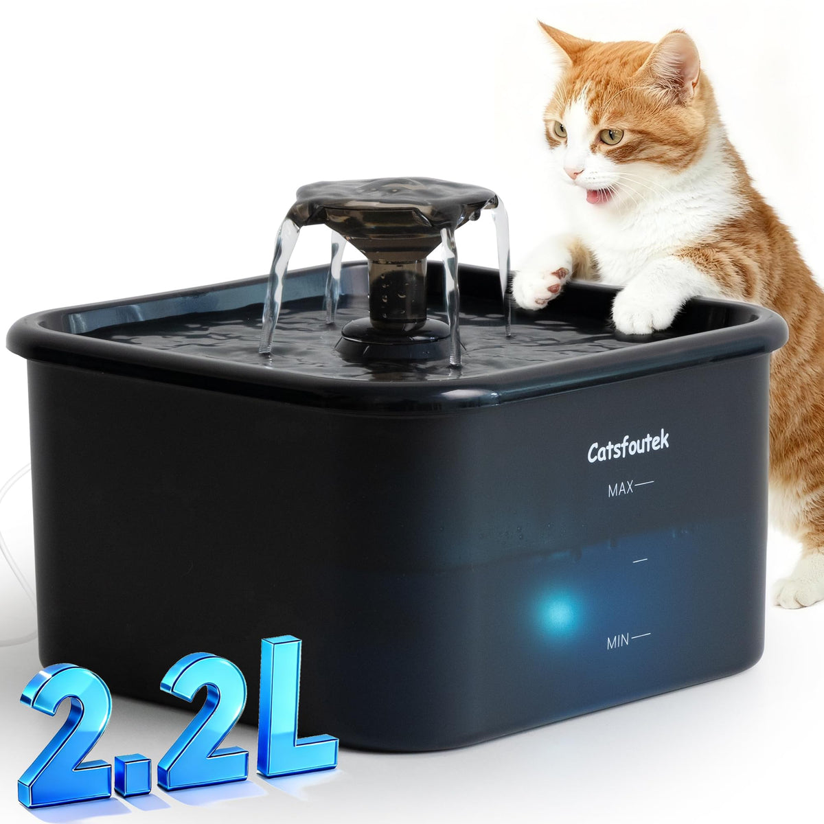Catsfoutek fontaine-eau-chat-74oz: niveau d'eau visible même la nuit.