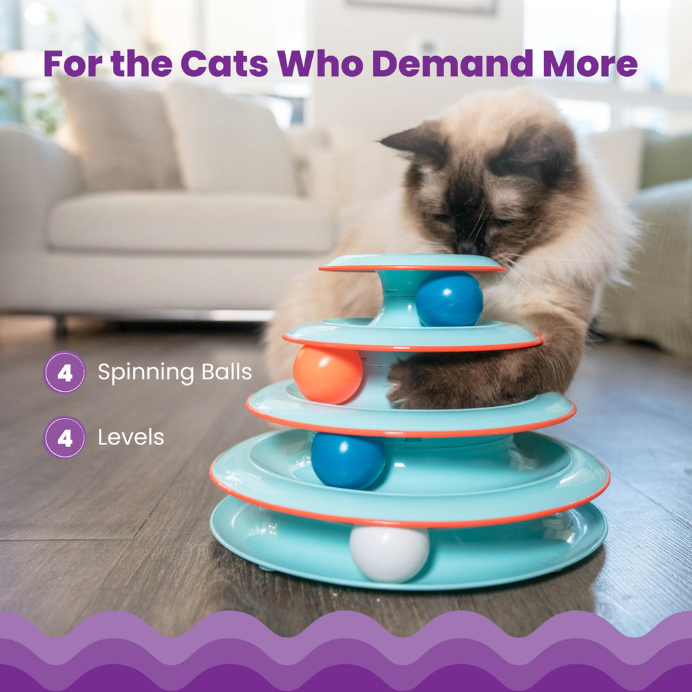 Catstages Chase Meowtain boules tournantes sur chaque niveau offrant stimulation mentale