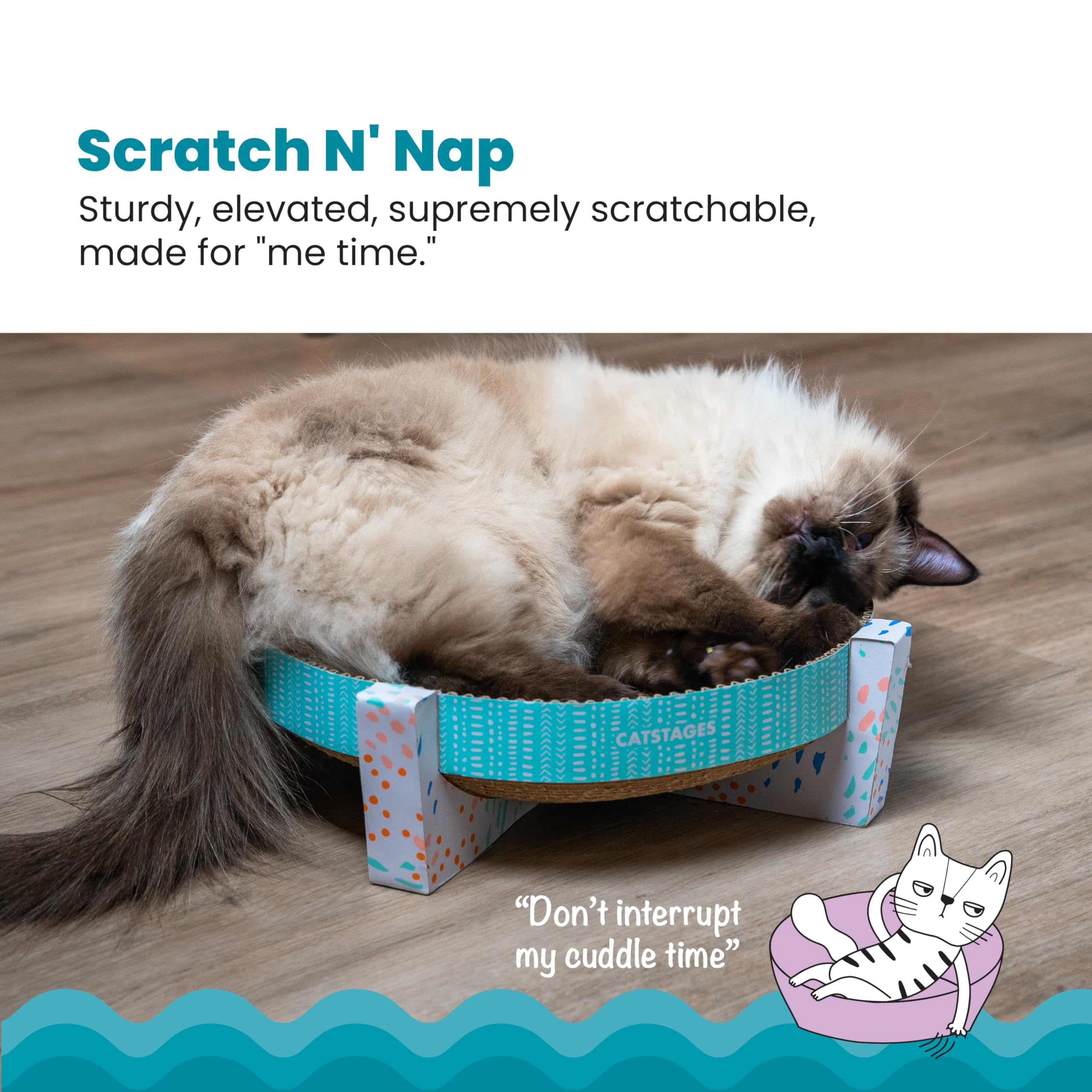 Catstages Scratch, Snuggle & Rest – herbe à chat incluse pour stimuler le jeu.