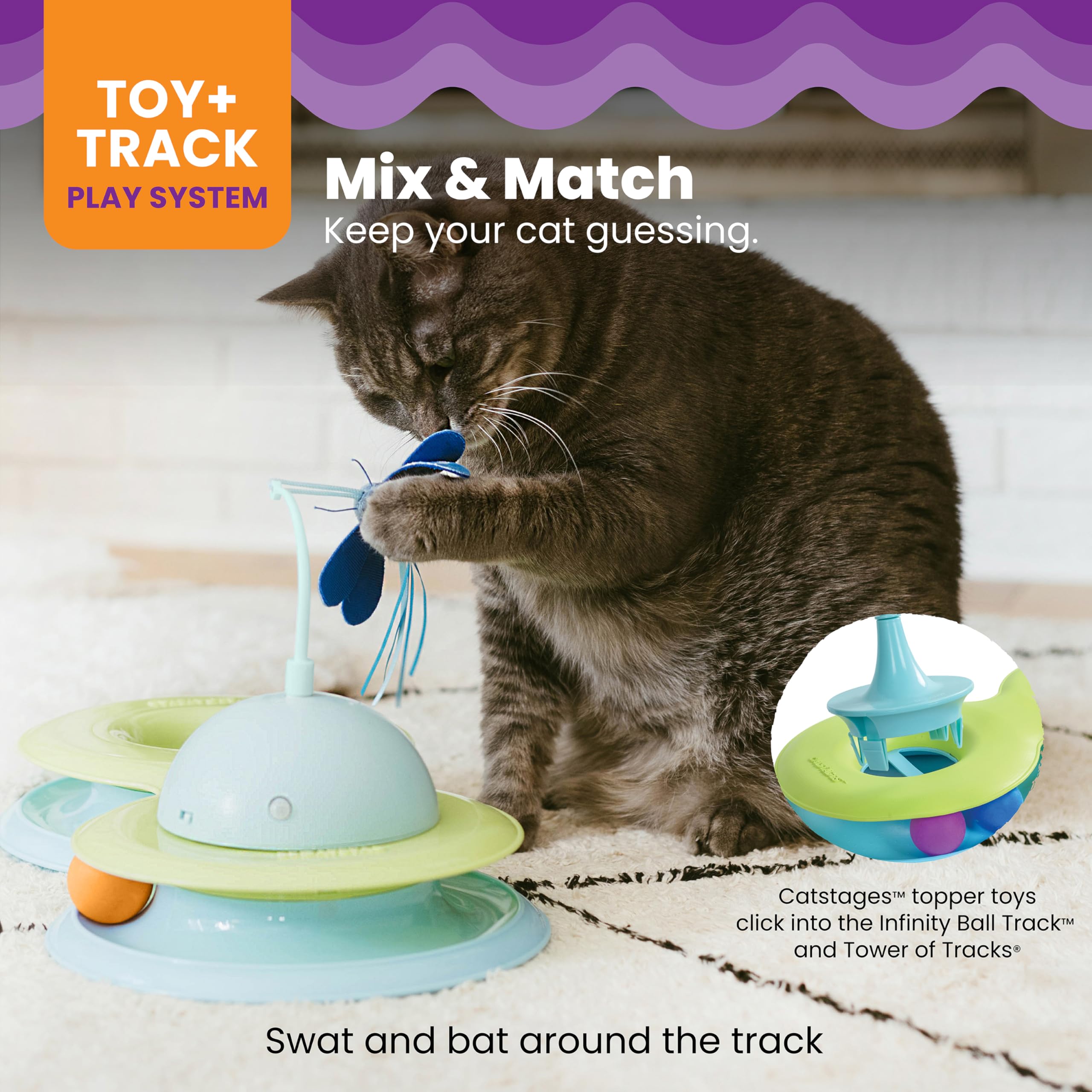 Catstages Infinity Ball Track: compatible avec jouets topper Catstages pour varier les jeux.