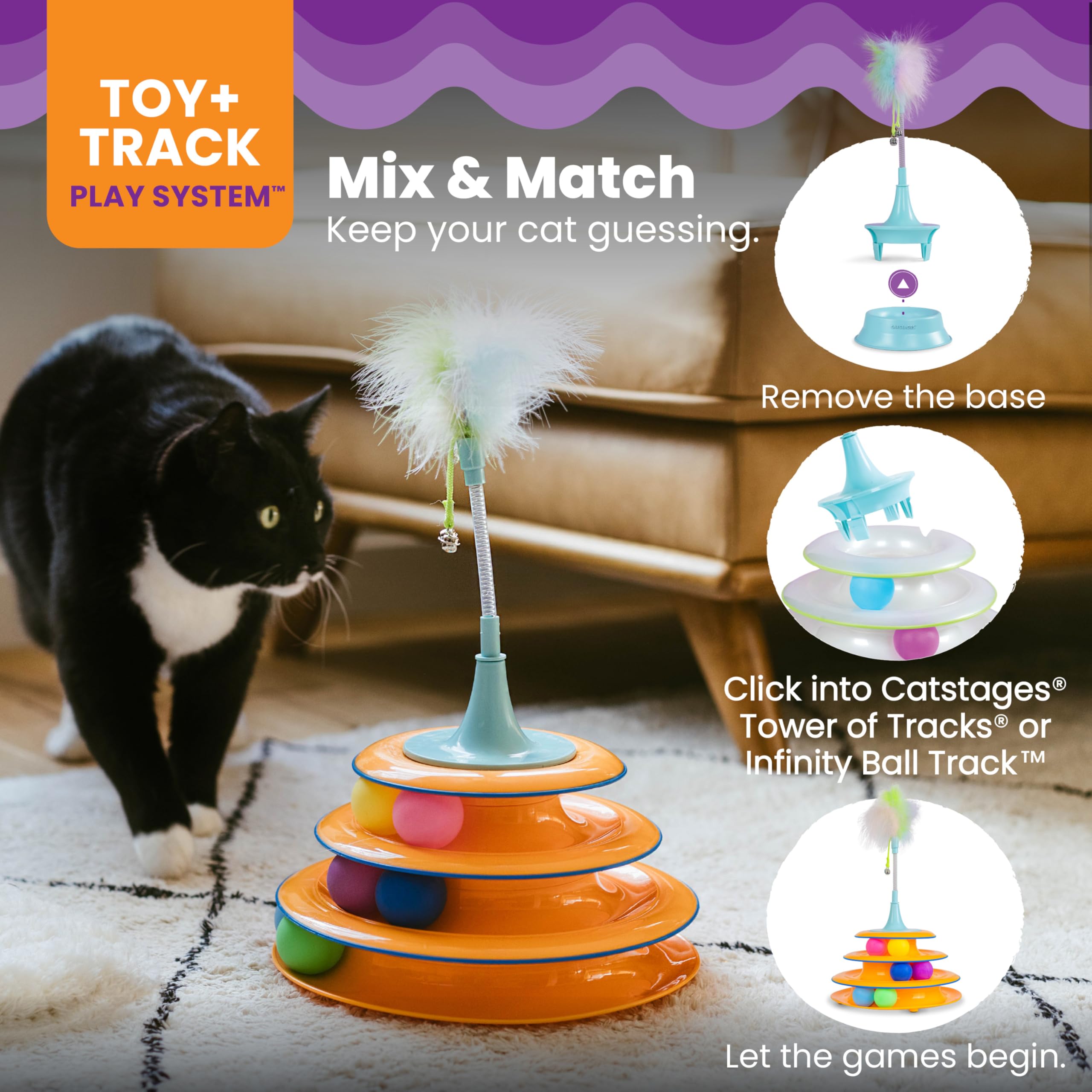 Catstages jouet printemps 2-en-1 base amovible: utilisation indépendante sûre et simple.