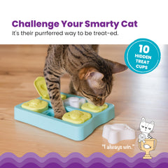 Catstages Kitty Cube, compartiments cachés visibles, invite à chercher des gourmandises.