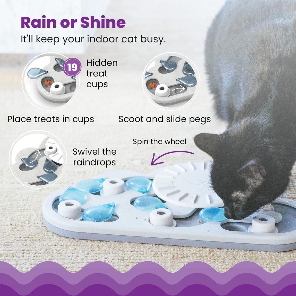 Catstages Nina Ottosson Rainy Day Puzzle slow feeder encourageant une dégustation plus lente.