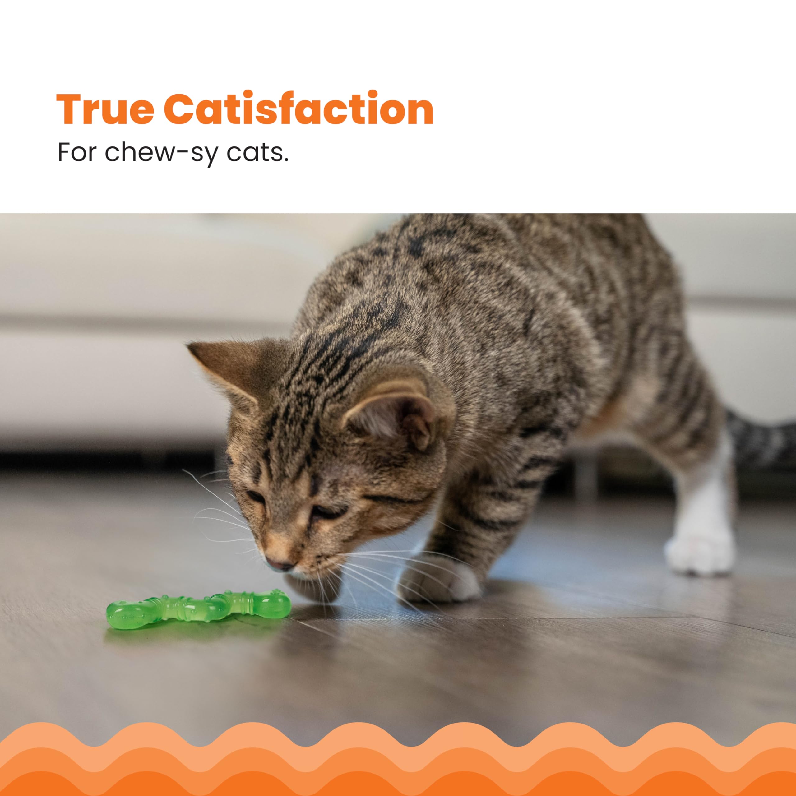 Catstages Orkakat Wiggle Worm – texture dentaire qui aide à stimuler les gencives lors des jeux.