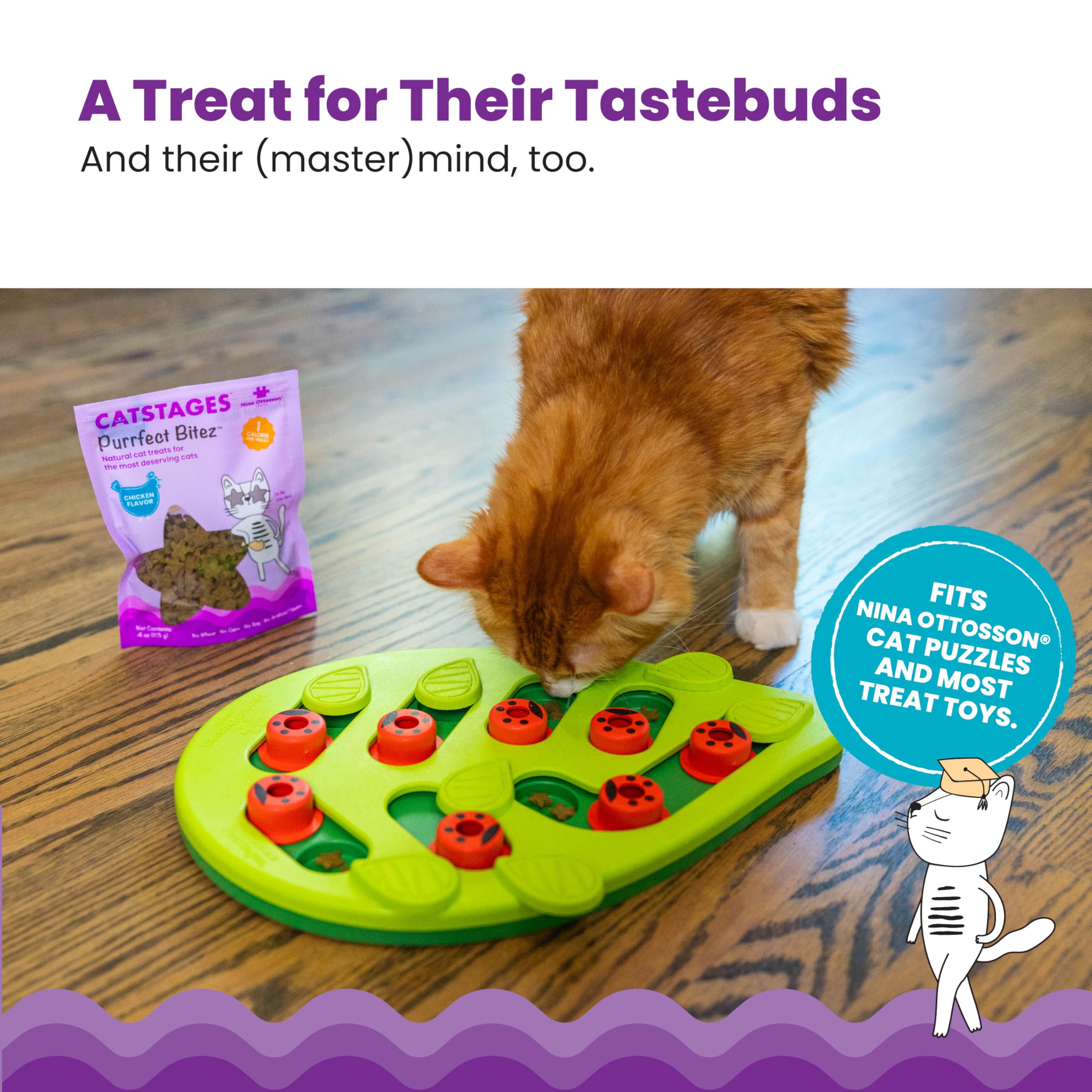 Catstages Purrfect Bitez USA-made, friandise naturelle pour chats exigeants.