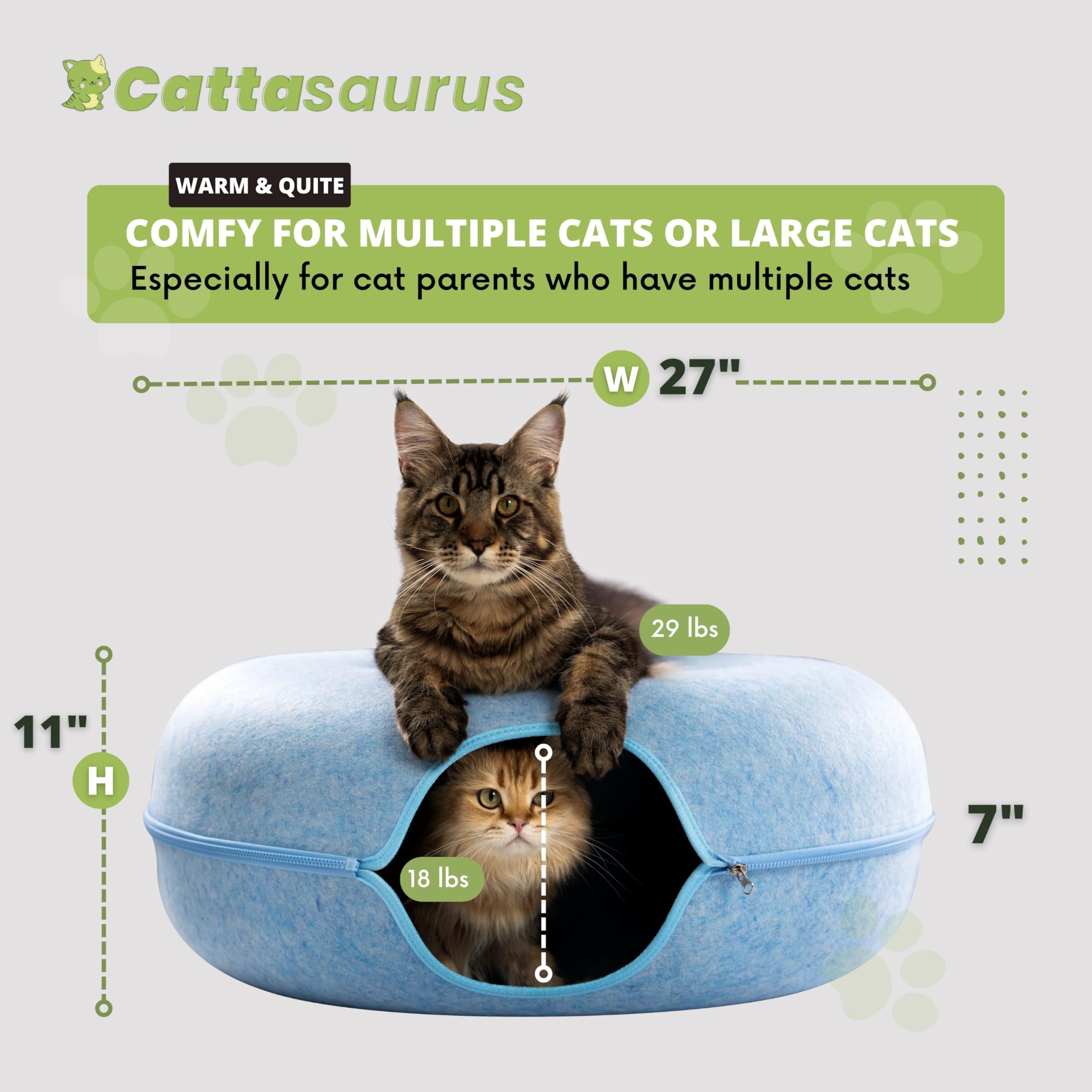 Cattasaurus Peekaboo; matières durables et sans odeurs pour longue durée d’usage.