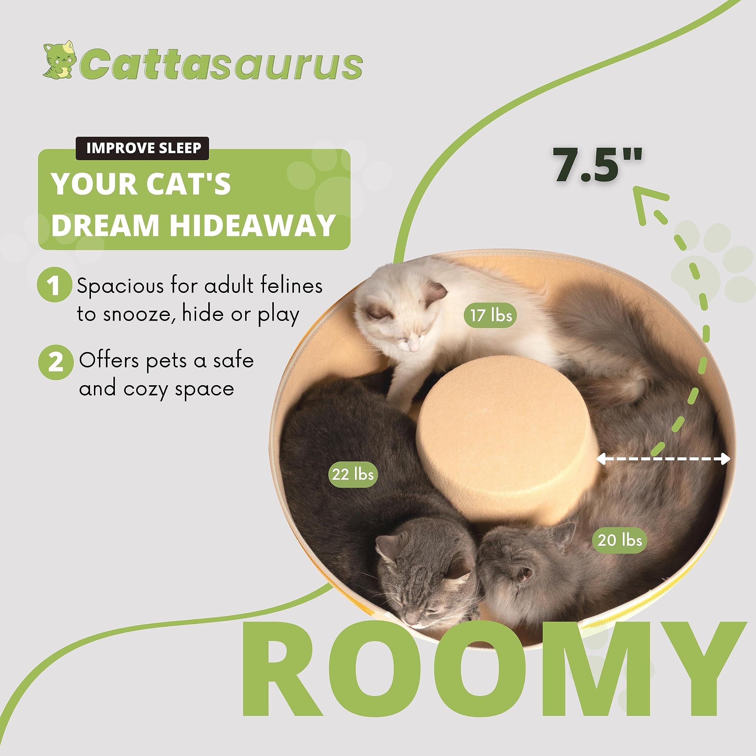 Cattasaurus Peekaboo tunnel amovible, nettoyage rapide et hygiène facilitée