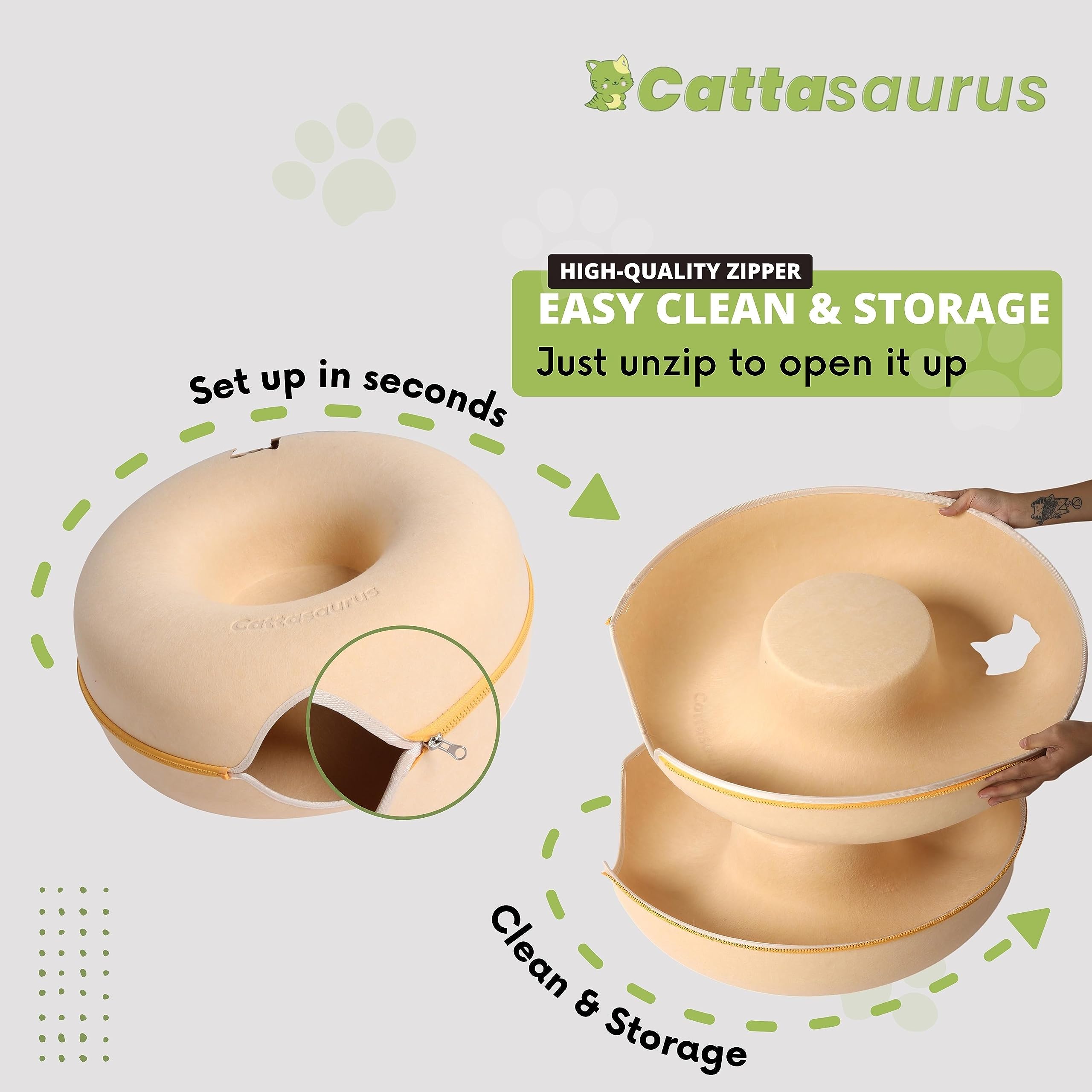Cattasaurus Peekaboo tunnel gris sombre, aire de jeu interactive pour chats curieux