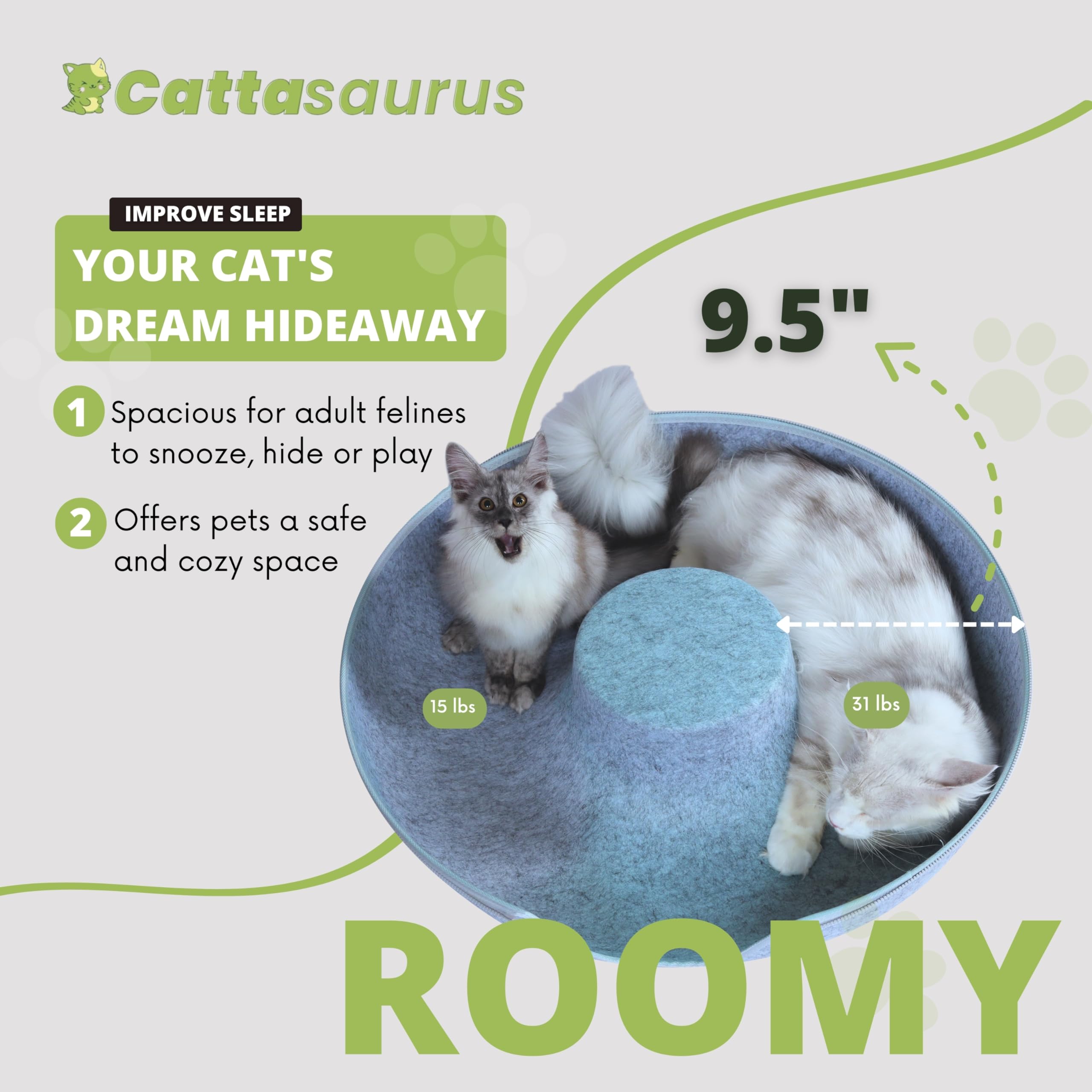 Cattasaurus Peekaboo rangement-integre ajoute un espace de rangement discret.