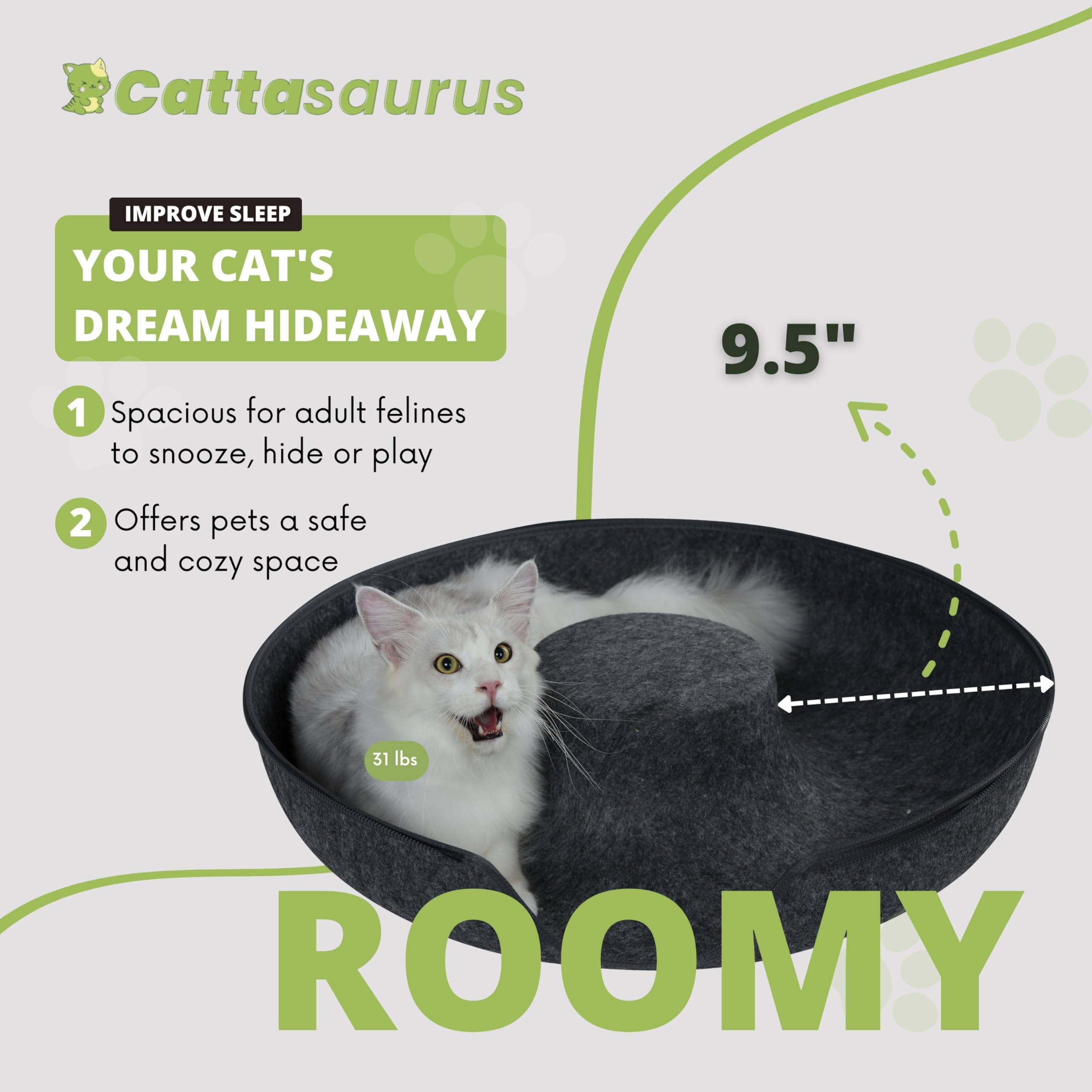 Cattasaurus Peekaboo: rangement intégré, espace discret pour vos objets.