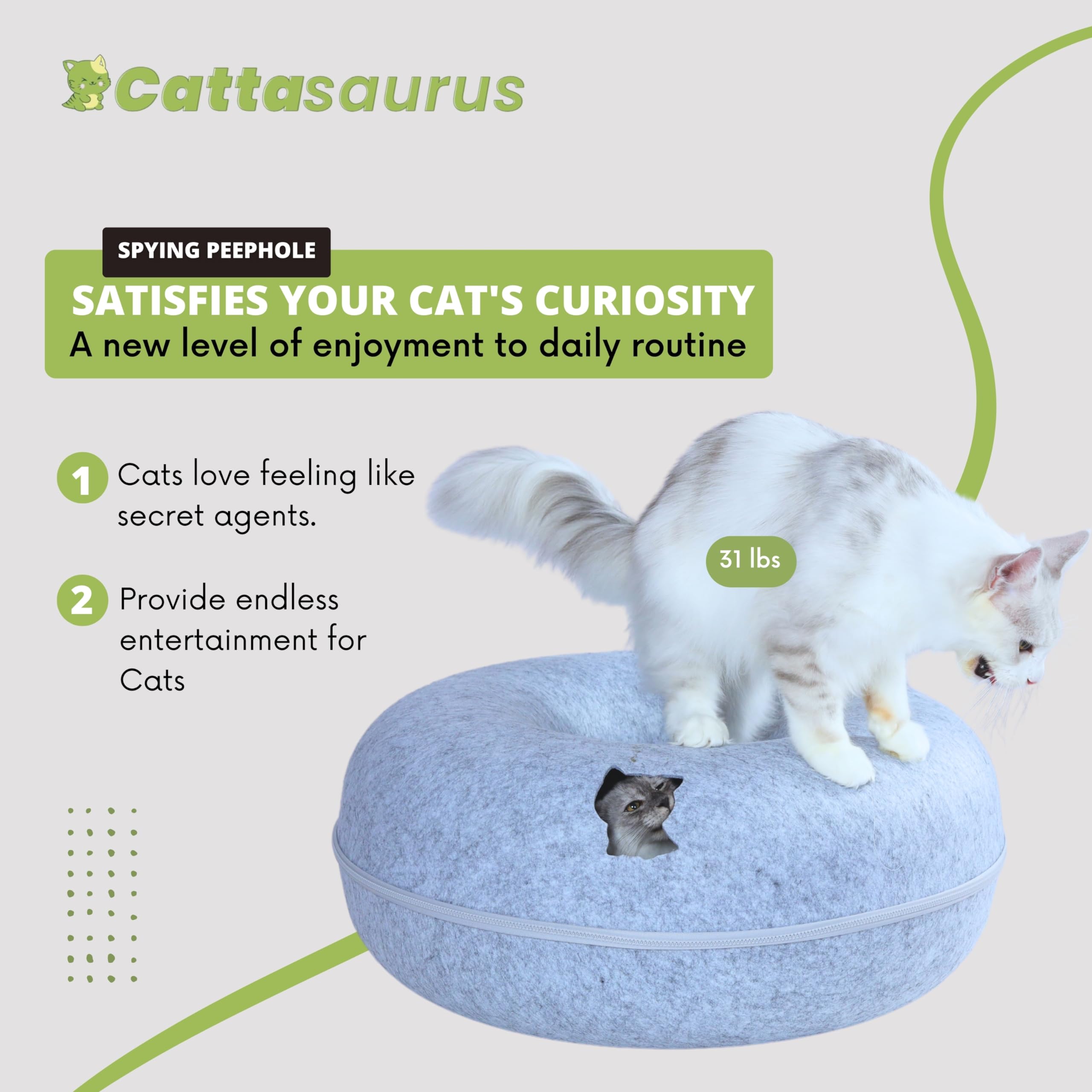 Cattasaurus Peekaboo tunnel-amovible facilite le nettoyage rapide.