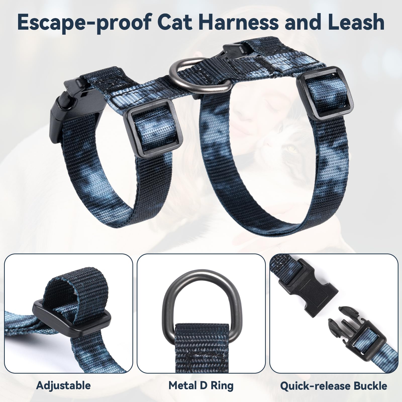 Harnais pour chat Cattooll ajustable, confort et ajustement parfait.