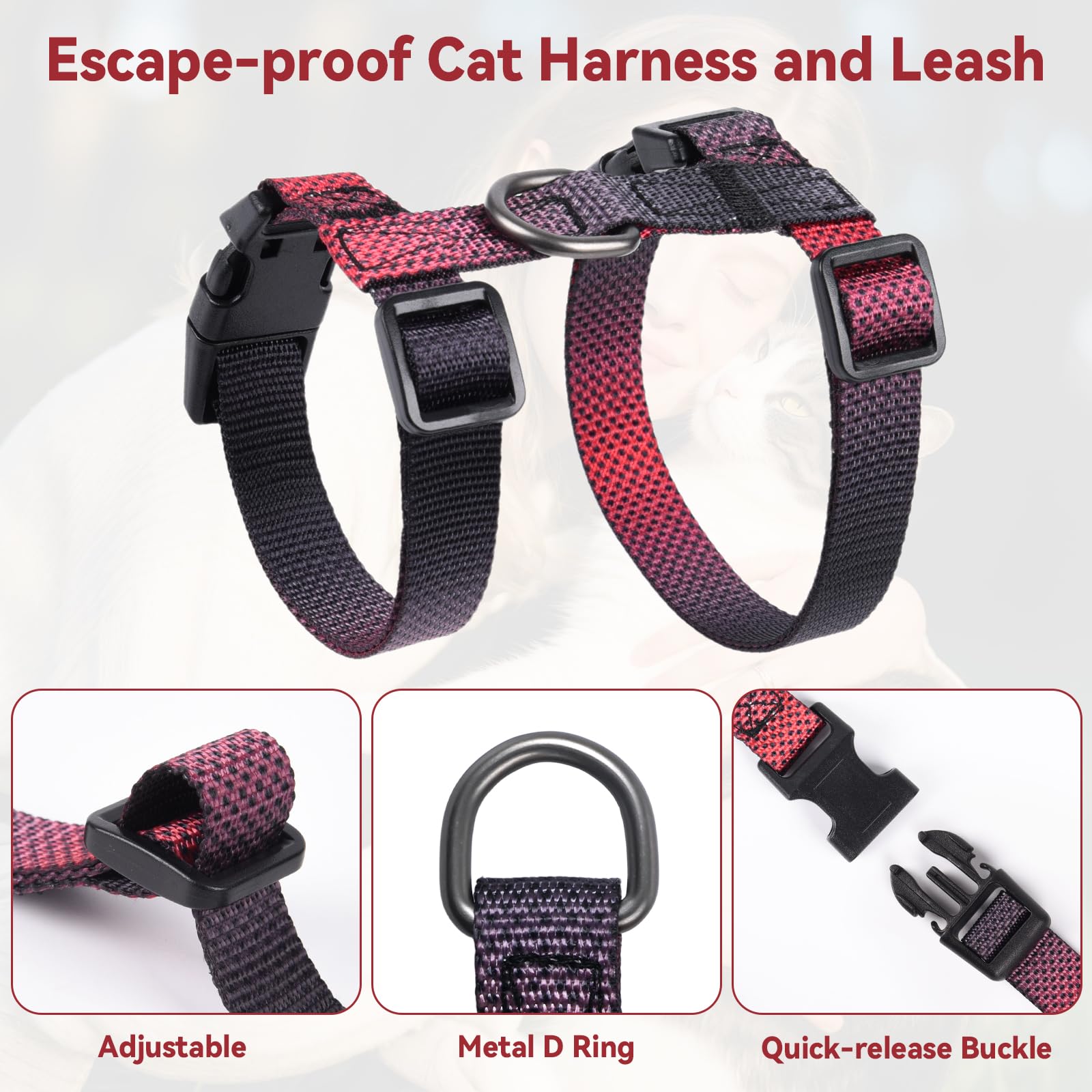 Cattooll harnais-chat fermeture rapide ABS pour mise en place rapide.