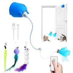 Cattoys interactifs: porte bleu avec plumes pour stimuler l’instinct de chasse.