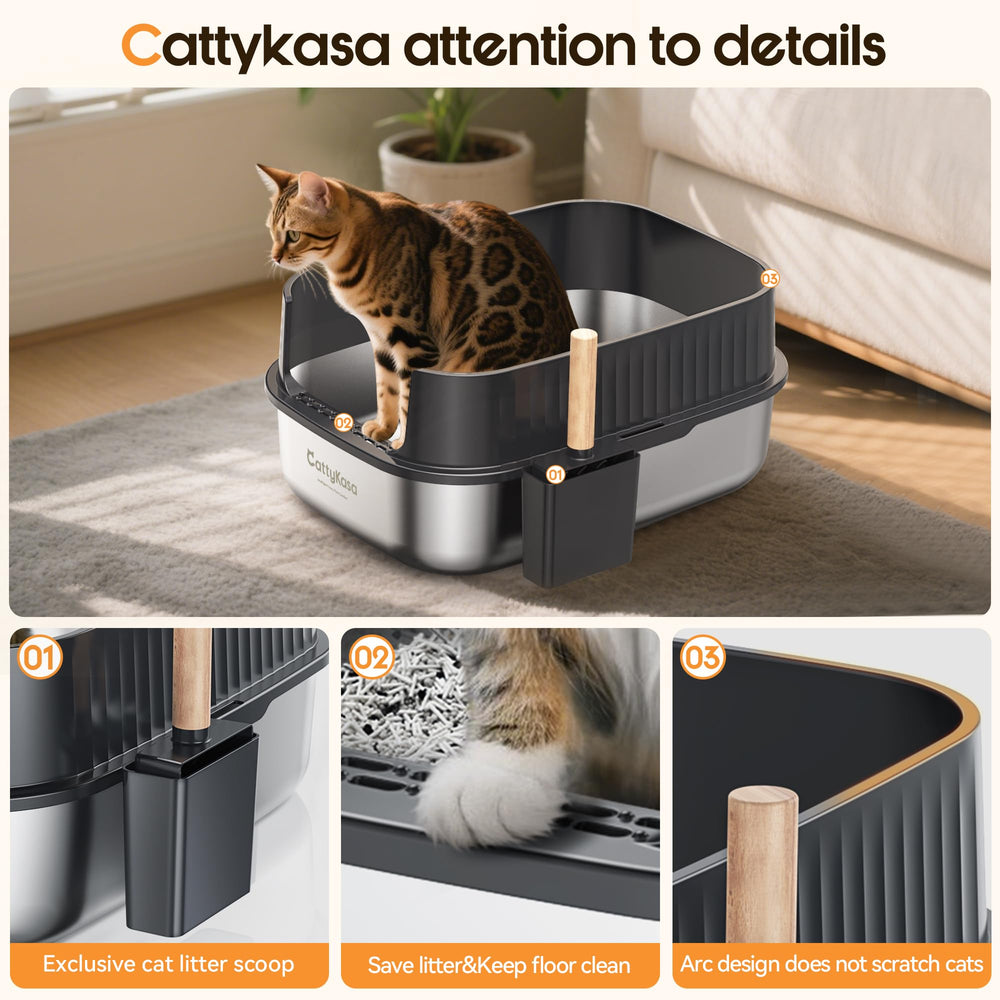 CattyKasa bac-litiere-xl-anti-eclaboussures, bord haut limite les eclaboussures.