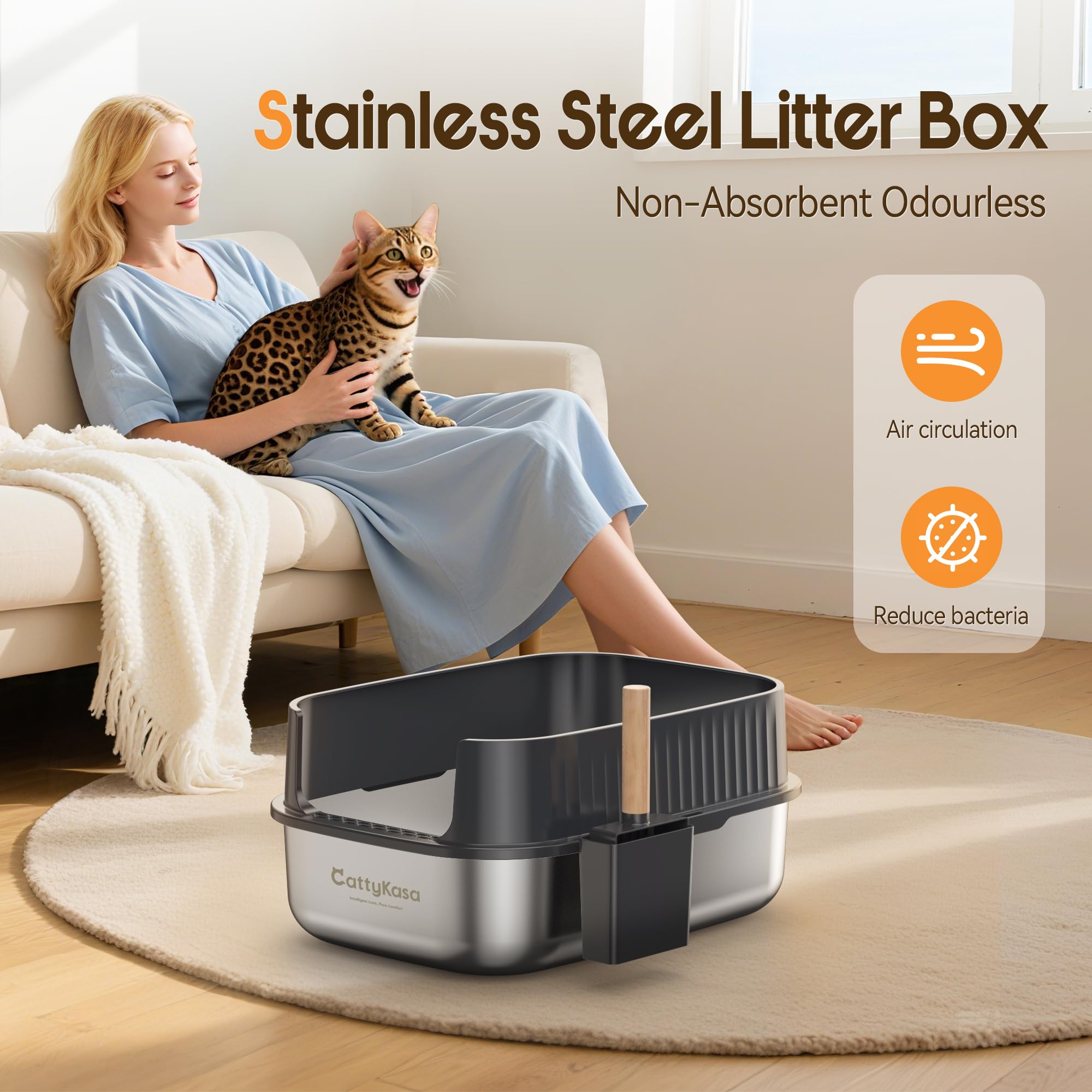 CattyKasa bac-litiere-xl-capacite-40-litres, ideale pour familles nombreuses.