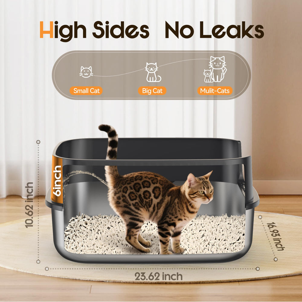 CattyKasa bac-litiere-xl-gris, bords eleves pour limiter les projections.