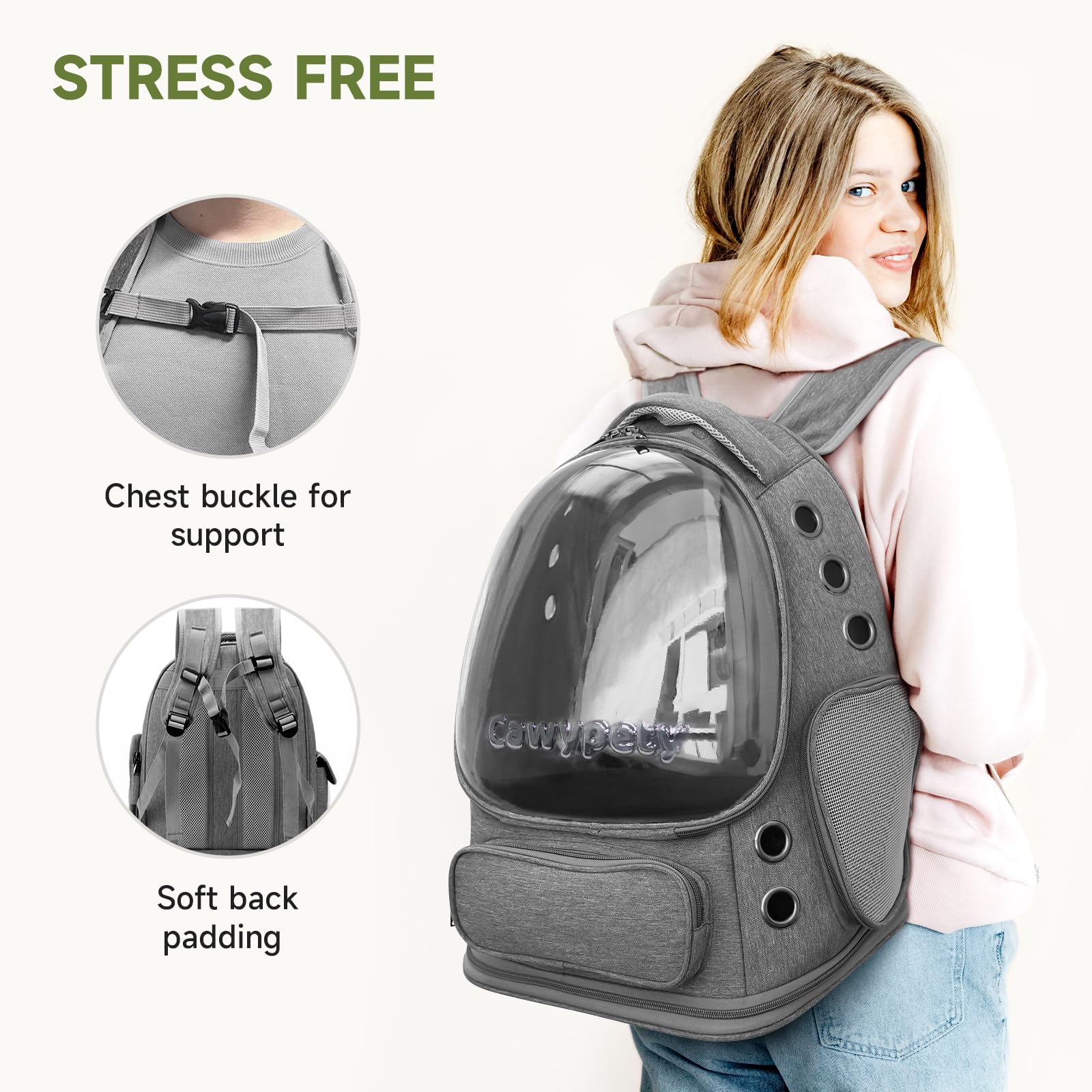 Cawypety sac-dos-chat protection anti-griffes et coque résistante.