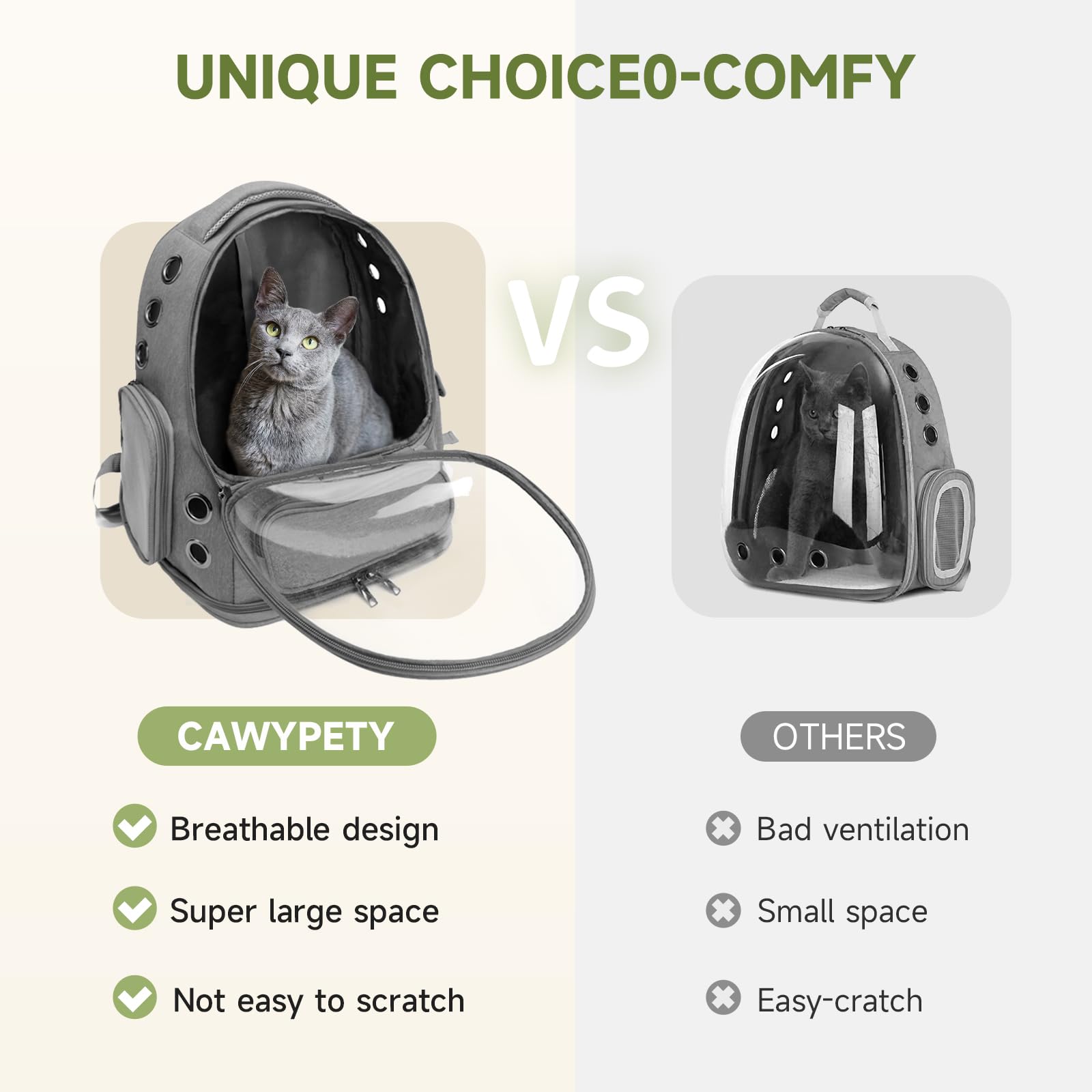 Cawypety sac-dos-chat design ample offrant espace pour se mouvoir.
