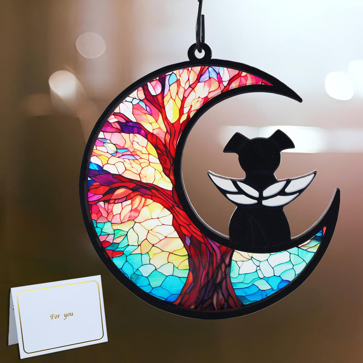 CCiaga chien ange sur la lune, suncatcher mémorial apportant un réconfort visuel