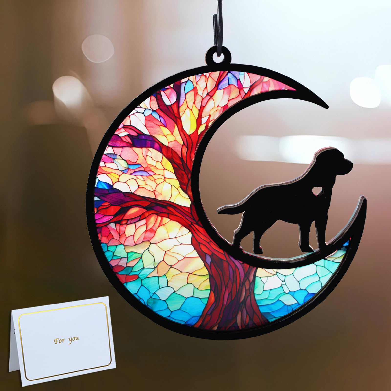 CCiaga Labrador mémorial attrape-soleil lune — souvenir lumineux à accrocher près de la fenêtre